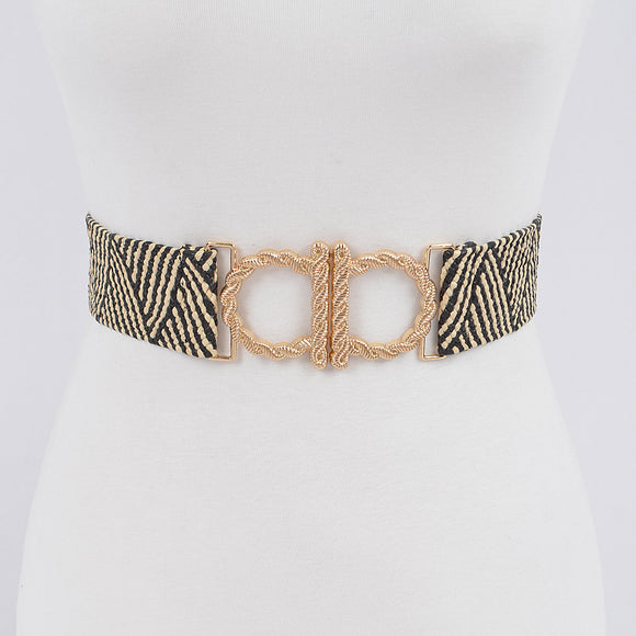 Metal Faux Straw Elastic Belt