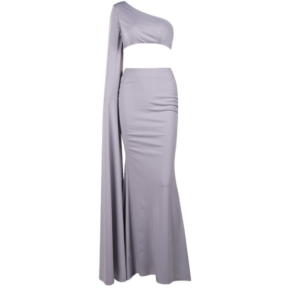 Grey One Shoulder Evening Dress