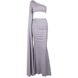 Grey One Shoulder Evening Dress