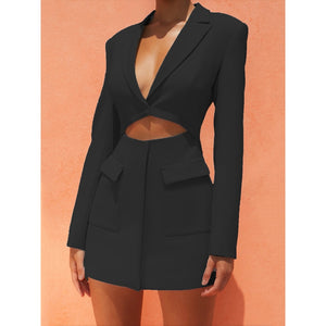 Hollow Deep V suit Lapel Dress