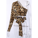 Leopard Print One Shoulder Waist Tie Top