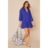 Alcee Royal Blue Puff Sleeve Tie Back Cover Up Dress