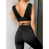 Sexy Backless Lace-Up Flared Pants Sets