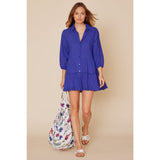 Alcee Royal Blue Puff Sleeve Tie Back Cover Up Dress