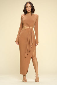 Bodycon Cut Out Midi Dress - Clay