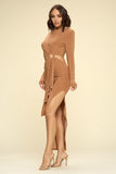 Bodycon Cut Out Midi Dress - Clay