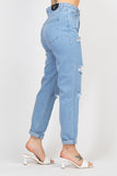 Rolled Hem Ripped Denim Jeans - Light Denim