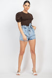 Acid Wash Belted Paper bag Denim Shorts - Light Denim