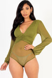 Mesh Long Sleeve Deep V-neck Bodysuit