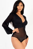 Mesh Long Sleeve Deep V-neck Bodysuit