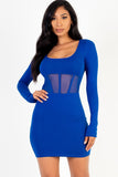 Square Neck Mesh Corset Mini Dress