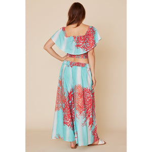 Carissa Printed Smocked Palazzo Pant in Ombre Coral Stripe