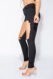 BLACK EXTREME DISTRESSED HIGH WAIST SKINNY JEANS