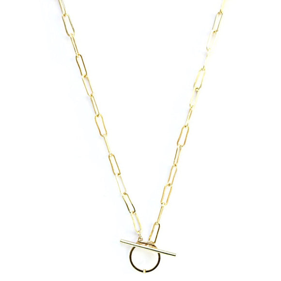 Gold Paper Clip Toggle Clasp Necklace