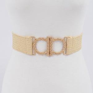 Metal Faux Straw Elastic Belt